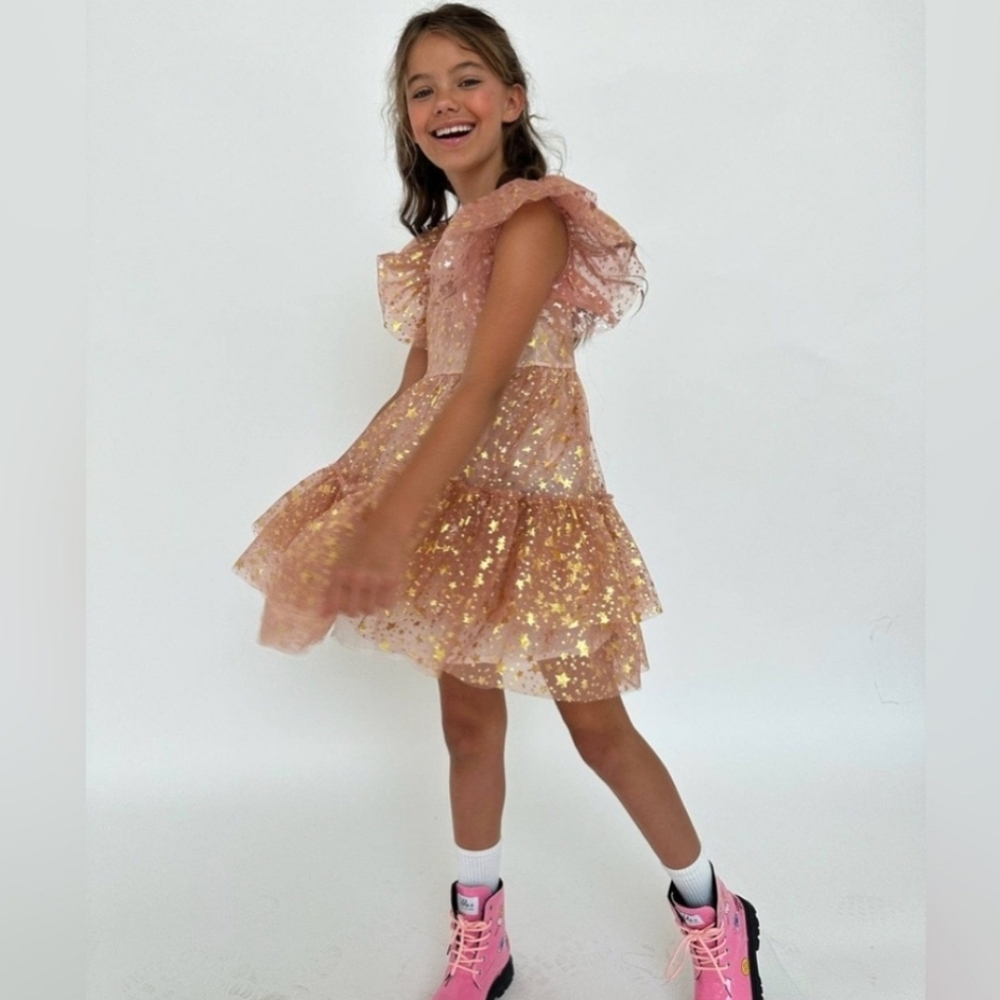 Lola + The Boys Pink and Gold Sparkle Dress